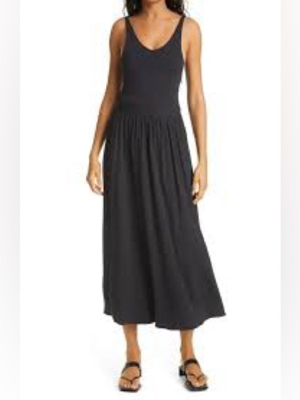 Rag & Bone Black Sleeveless Maxi Dress Drop Waist Minimalist Viscose Flowy Large